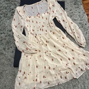 Western Boho Chic Country Dress Junior XL Smocked neckline tiered skirt, Lined